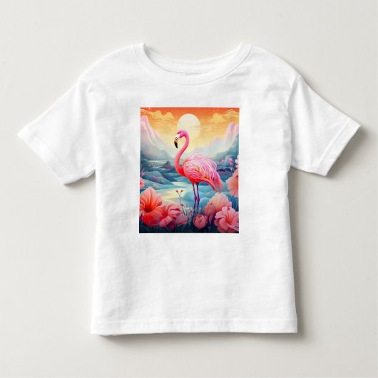 T-shirt Pour Les Tous Petits Flamant rose tropical aux fleurs (Devant)