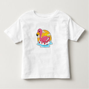 T-shirt Pour Les Tous Petits Flamingo at Swimming with Lifebuoy