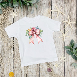 T-shirt Pour Les Tous Petits Fleurs de Watercolor à Ruban Rose Fille Coquette
