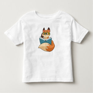 T-shirt Pour Les Tous Petits Fox as nerd with Book & Glasses