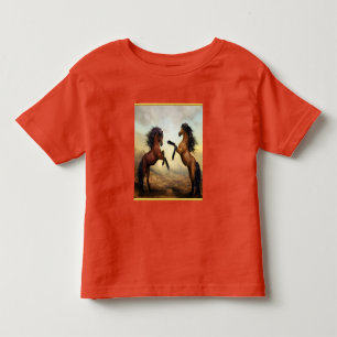 T-shirt Pour Les Tous Petits Friesian Draft Horses in a rocky mountain valley