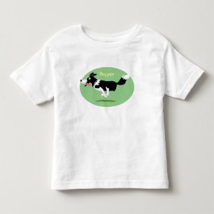 T-shirt Pour Les Tous Petits Funny Border Collie chien en course dessin animé