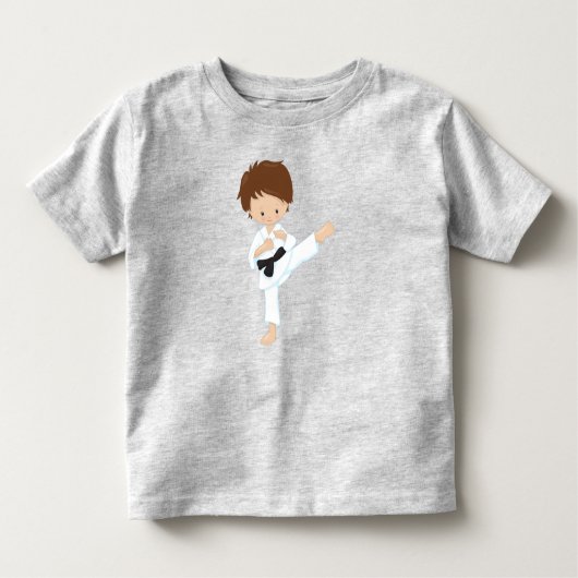 T-shirt Pour Les Tous Petits Garçon Karaté, Joli Garçon, Cheveux Bruns, Ceintur (Devant)