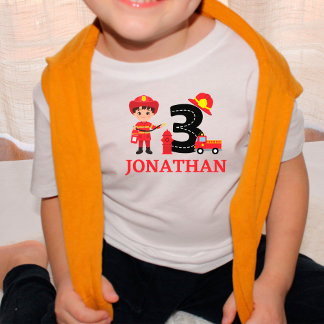 T-shirt Pour Les Tous Petits Garçon Mignon 3ème Anniversaire Pompiers Camion de