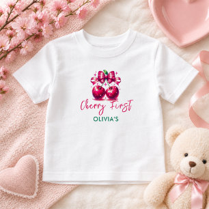 T-shirt Pour Les Tous Petits Gâteau de cerise coquette aquarelle pour le 1er an