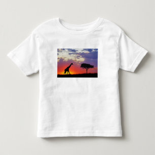 T-shirt Pour Les Tous Petits Girafe en silhouette au lever du soleil, Giraffa