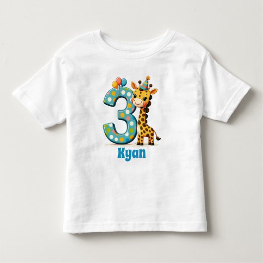 T-shirt Pour Les Tous Petits Giraffe d'anniversaire 3e personnalisée (Devant)