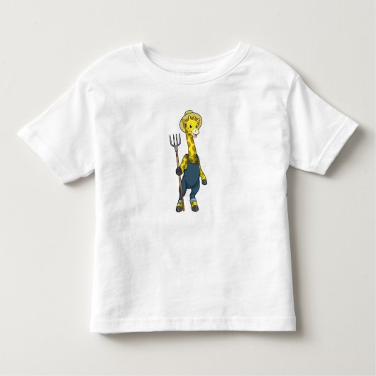 T-shirt Pour Les Tous Petits Giraffe en fermier avec Pitchfork (Devant)