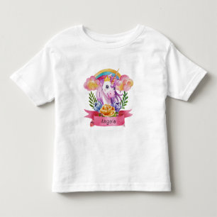T-shirt Pour Les Tous Petits Girls mignonne violet licorne arc-en-ciel Nom pers