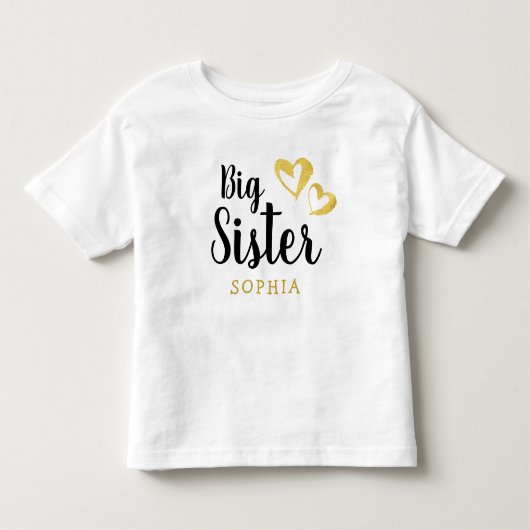 T-shirt Pour Les Tous Petits Gold Hearts Big Soeur Nom Monogramme (Devant)