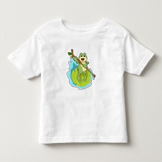 T-shirt Pour Les Tous Petits Grenouille comme randonneur avec bâton (Devant)