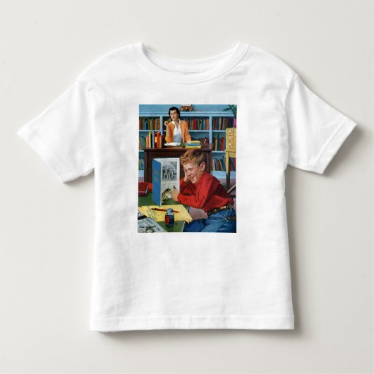 T-shirt Pour Les Tous Petits Grenouille dans la bibliothèque (Devant)