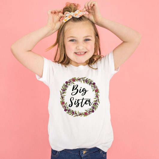 T-shirt Pour Les Tous Petits Grosse soeur Violette Fleur Wreath