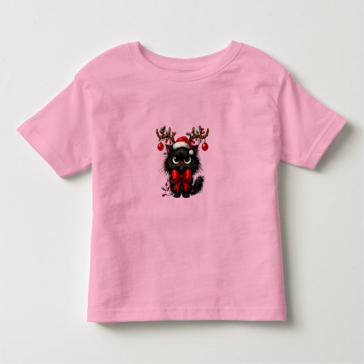 T-shirt Pour Les Tous Petits Grumpy Christmas Cat with Santa Hat and Antlers (Devant)