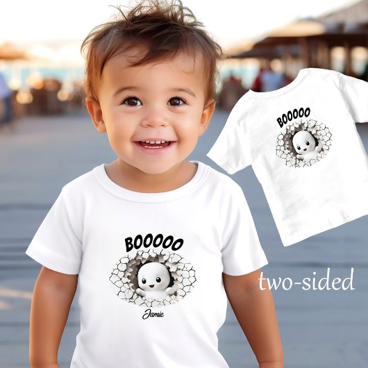T-shirt Pour Les Tous Petits Halloween Funny Peeking Ghost Nom deux côtés