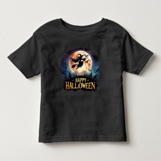 T-shirt Pour Les Tous Petits Halloween joyeuse - Sorcière en vol Broom (Devant)