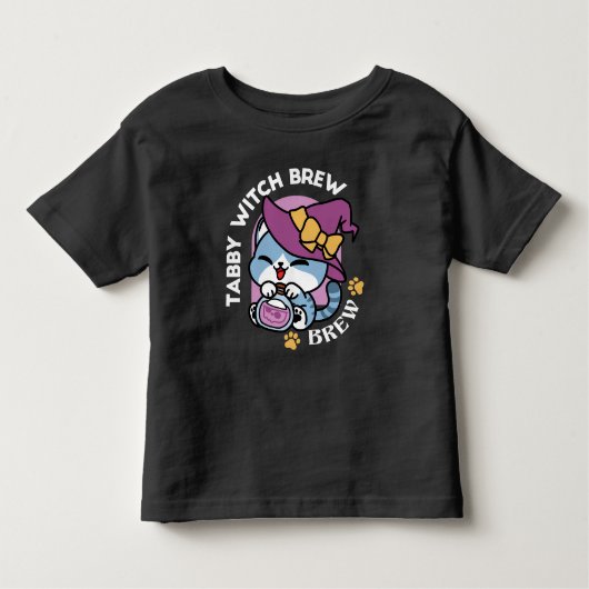 T-shirt Pour Les Tous Petits Halloween Tabby Cat – Witch Hat & Potion Art (Devant)