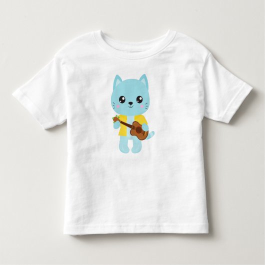 T-shirt Pour Les Tous Petits Hawaii Chat, Cute Chat, Blue Chat, Guitare, Luau (Devant)