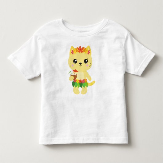 T-shirt Pour Les Tous Petits Hawaii Chat, Cute Chat, Chat Jaune, Fleurs, Luau (Devant)