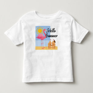 T-shirt Pour Les Tous Petits Hello Summer Pink Flamant rose Design - Toddler Fi