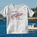 T-shirt Pour Les Tous Petits Homard rouge marine vintage Maison de plage person<br><div class="desc">Célébrez le bord de mer et l'été avec ce homard rouge nautique vintage. Une illustration de homard rouge rustique est dressée contre un bel arrière - plan de faux lin bleu. Ajoutez votre monogramme ou votre texte personnalisé - nom de famille, nom de maison de plage, année établie, etc. -...</div>