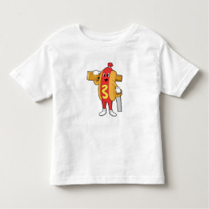 T-shirt Pour Les Tous Petits Hotdog as Carpenter with Saw & Wood