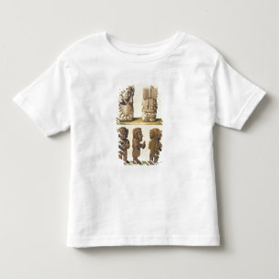 T-shirt Pour Les Tous Petits Idoles aztèques, Mexique (lithographie de couleur