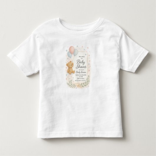 T-shirt Pour Les Tous Petits Invitation Baby shower mignonne - Ours en peluche  (Devant)