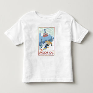 T-shirt Pour Les Tous Petits Jackson Hole, skieur du Wyoming et tram