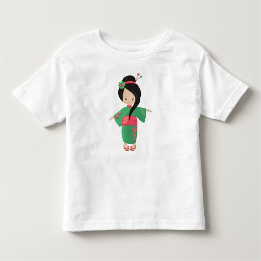 T-shirt Pour Les Tous Petits Japonaise, Japon, fille mignonne, Kimono vert (Devant)