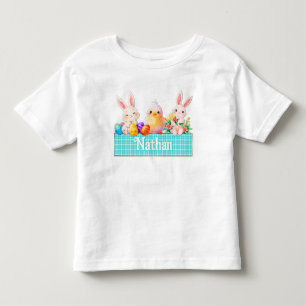 T-shirt Pour Les Tous Petits Joli bébé garçon Lapin de Pâques Poussin carreaux