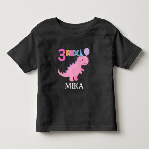 T-shirt Pour Les Tous Petits Joli design d'anniversaire de dinosaure rose Rex 3