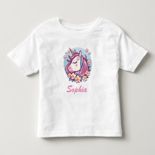 T-shirt Pour Les Tous Petits Joli licorne et fleurs, nom personnalisé