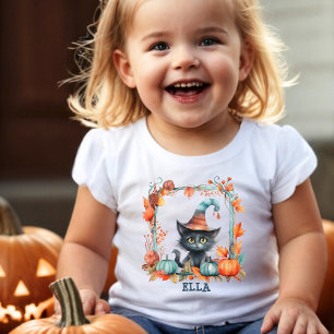 T-shirt Pour Les Tous Petits Joli Pastel noir Chat Sorcière Citrouille Hallowee