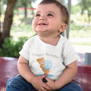 T-shirt Pour Les Tous Petits Joyeux Anniversaire Garçon Ours en Peluche Glace