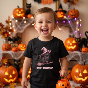 T-shirt Pour Les Tous Petits Joyeux Halloween Pinkoween Chatte Sorcière Vintage