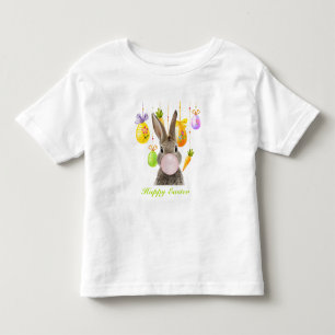 T-shirt Pour Les Tous Petits Joyeux lapin de Pâques soufflant rose bulle gomme