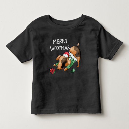 T-shirt Pour Les Tous Petits Joyeux Noël Mignon Woofmas Chien de Noël (Devant)