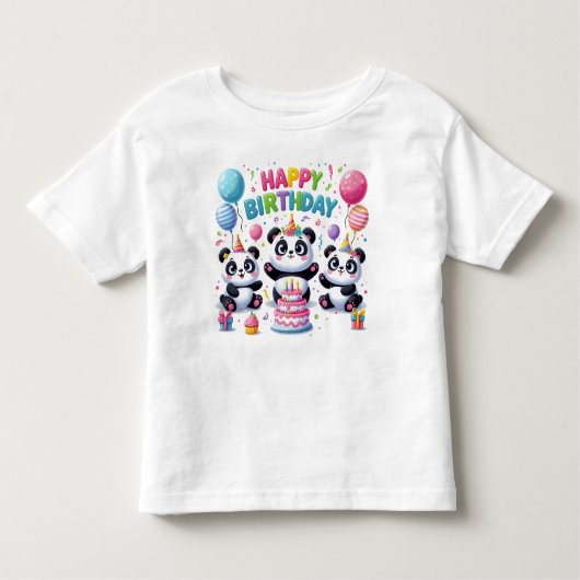 T-shirt Pour Les Tous Petits Joyeux Pandas d'anniversaire (Devant)