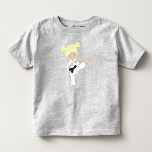 T-shirt Pour Les Tous Petits Karate Girl, mignonne fille, cheveux blonds, ceint (Devant)