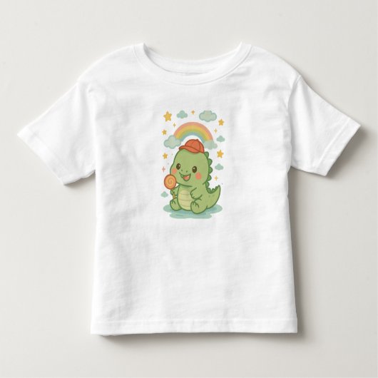 T-shirt Pour Les Tous Petits Kawaii Baby Dino with Candy Popsicle 🍭🦖☁️☀️ (Devant)