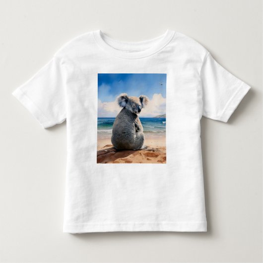 T-shirt Pour Les Tous Petits Koala sur une plage de sable (Devant)