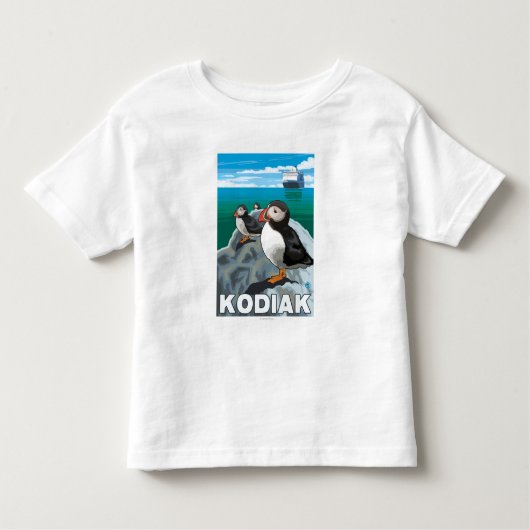T-shirt Pour Les Tous Petits Kodiak, AlaskaPuffins et bateau de croisière (Devant)