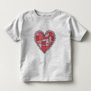 T-shirt Pour Les Tous Petits La Saint-Valentin Faux Patchwork Cœur Style Doodle