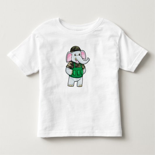 T-shirt Pour Les Tous Petits L'éléphant comme soldat avec uniforme et casque (Devant)