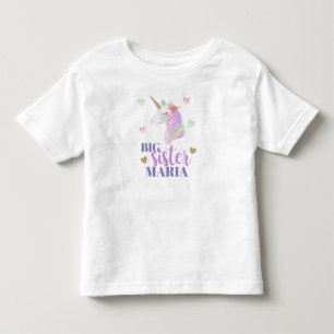 T-shirt Pour Les Tous Petits Licorne Pastel Arc-en-Ciel & Cœurs Grande Sœur