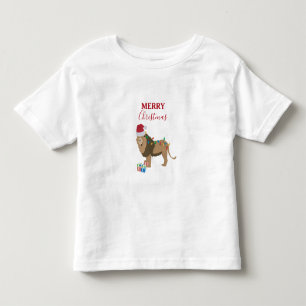 T-shirt Pour Les Tous Petits Lion de Noël Animaux amusants avec chapeau de Père
