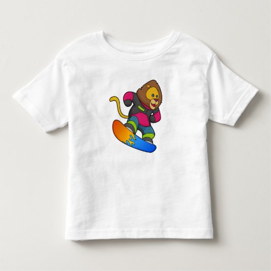 T-shirt Pour Les Tous Petits Lion en Snowboard avec Snowboard (Devant)