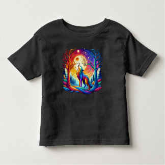 T-shirt Pour Les Tous Petits Loup hurlant sous un ciel surréaliste