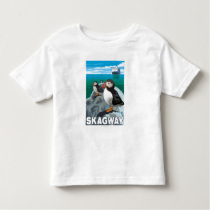 T-shirt Pour Les Tous Petits Macareux et bateau de croisière - Skagway, Alaska
